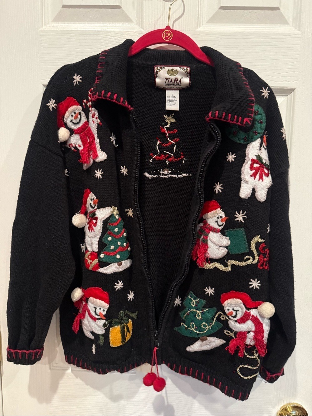 Tiara International Vtg Christmas Snowman Full Zip Cardigan L Holiday Whimsical - Picture 12 of 12